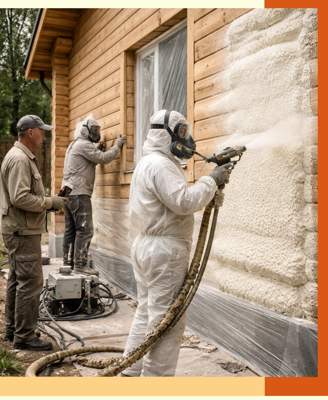 Утепление дома из бруса ППУ в Старой Руссе от 3923 руб/м2 под ключ | ТепломастерСрс