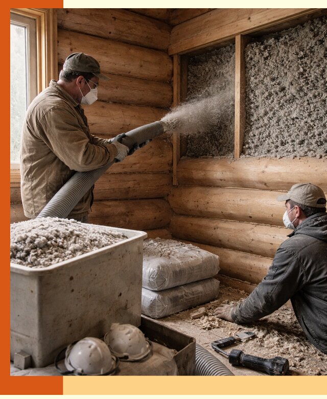 Утепление дома из бруса эковатой в Старой Руссе