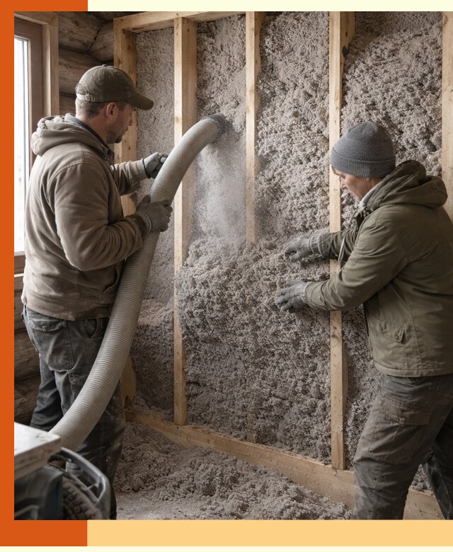 Утепление бревенчатого дома эковатой в Старой Руссе