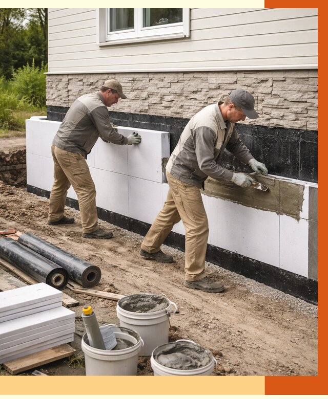 Утепление фундамента снаружи в Старой Руссе от 4280 руб. за м² | ТепломастерСрс