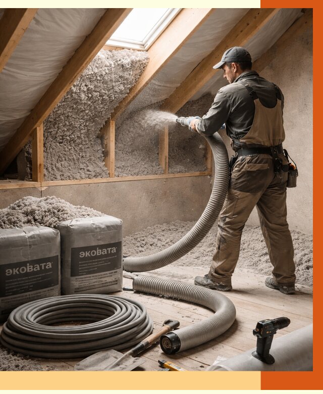 Утепление мансарды эковатой в Старой Руссе от 2242 руб/м2 — монтаж, задувка, цена | ТепломастерСрс