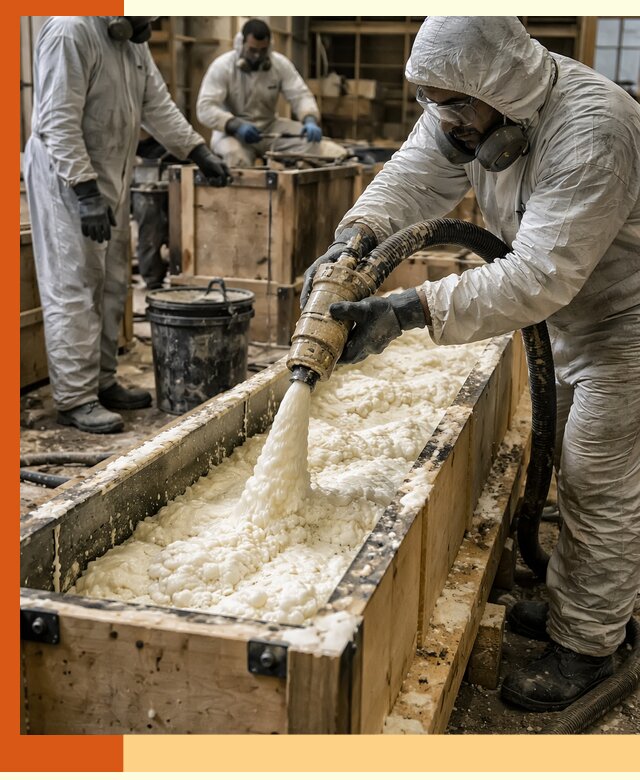 Заливка пенополиуретана в формы для утепления в Старой Руссе