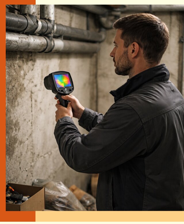 Тепловизионное обследование подвала в Старой Руссе для поиска утечек тепла